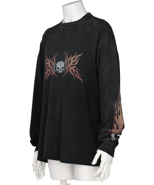 “SKULL FLAME”DISTRESSED L/S TEE
