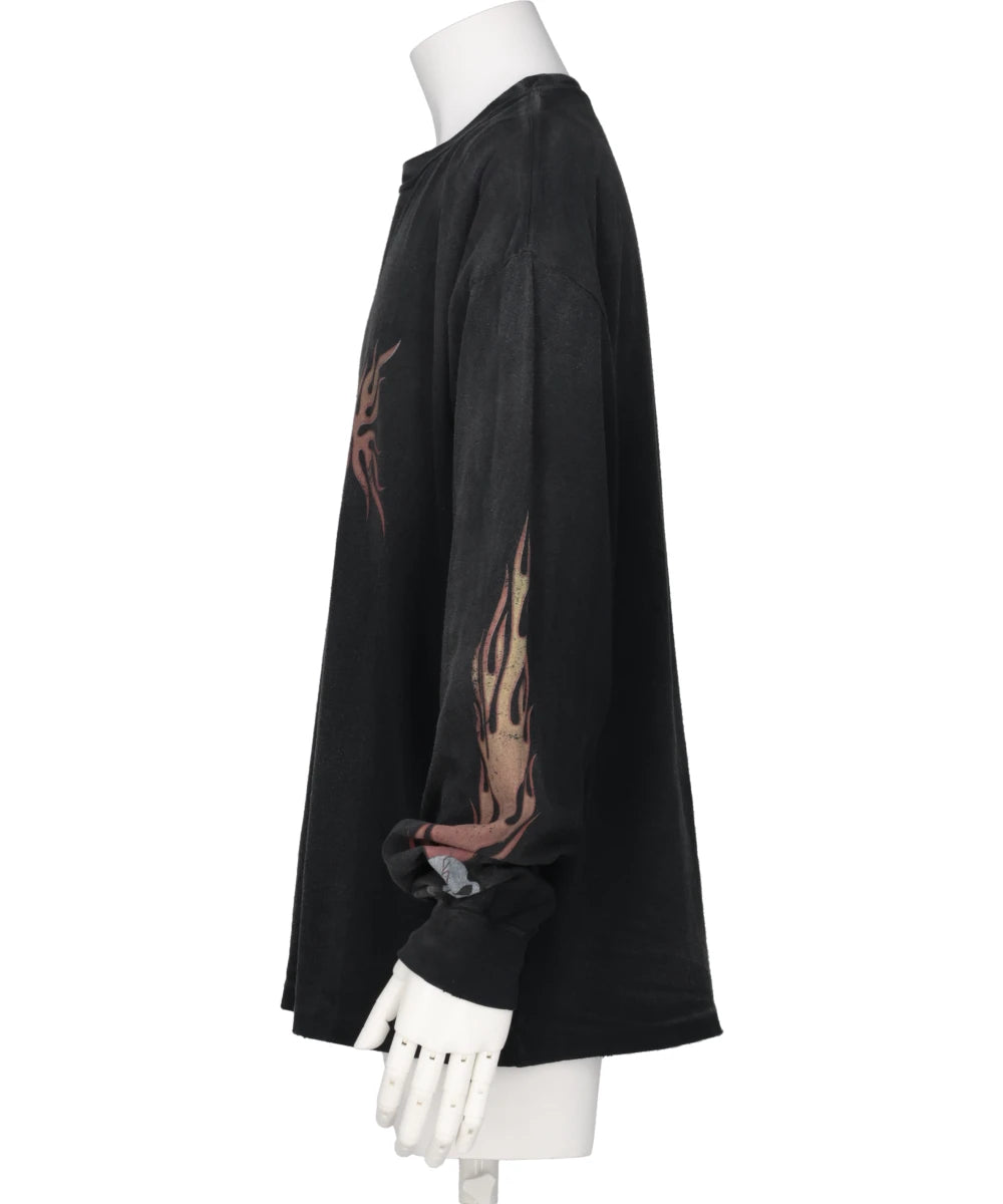 “SKULL FLAME”DISTRESSED L/S TEE