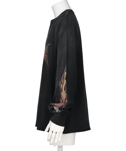 “SKULL FLAME”DISTRESSED L/S TEE