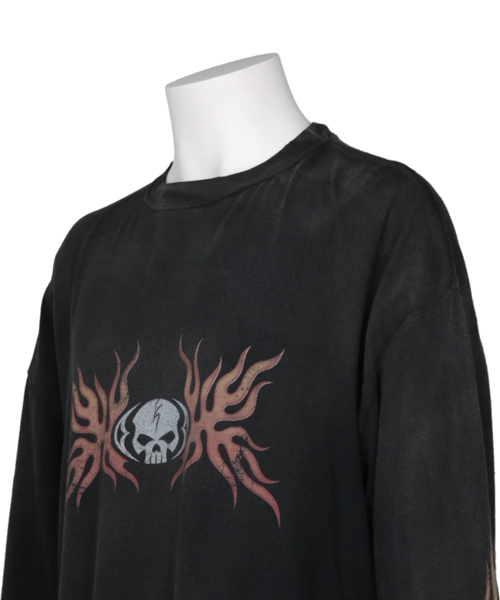 “SKULL FLAME”DISTRESSED L/S TEE