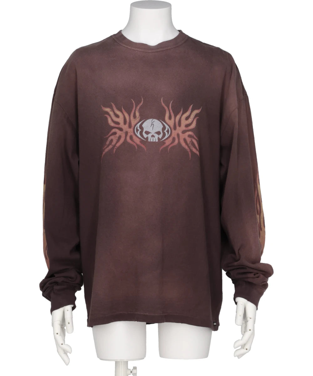 “SKULL FLAME”DISTRESSED L/S TEE