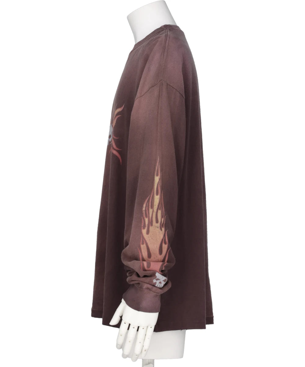 “SKULL FLAME”DISTRESSED L/S TEE