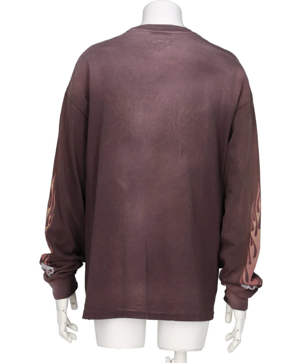 “SKULL FLAME”DISTRESSED L/S TEE