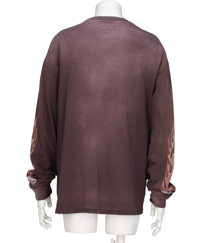 “SKULL FLAME”DISTRESSED L/S TEE