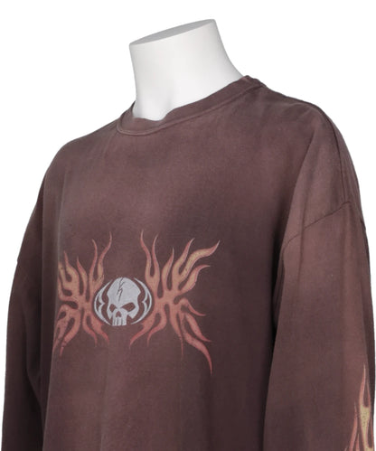 “SKULL FLAME”DISTRESSED L/S TEE