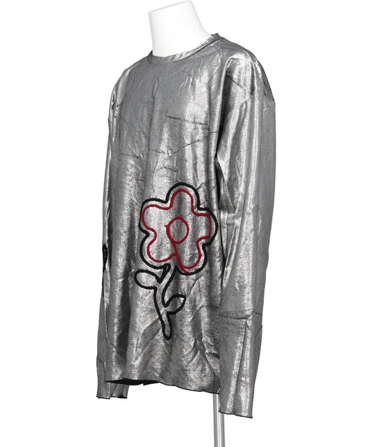 FLOWER CORD EMBROIDERY VELOUR L/S TEE