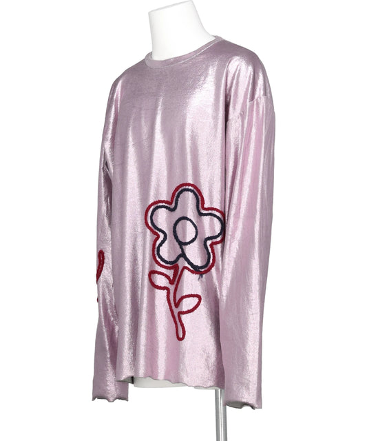 FLOWER CORD EMBROIDERY VELOUR L/S TEE