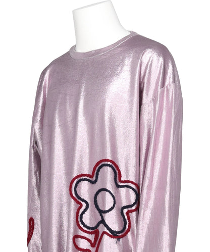 FLOWER CORD EMBROIDERY VELOUR L/S TEE