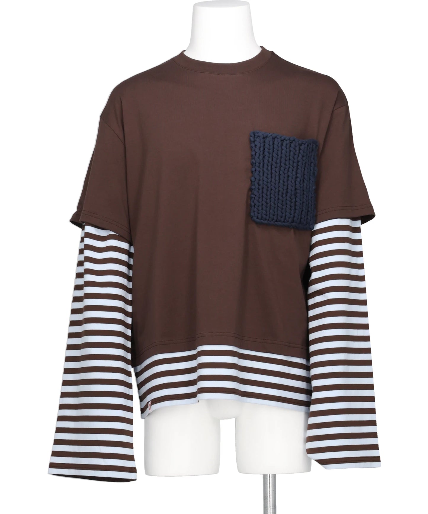 Charles Jeffrey LOVERBOY(チャールズ ジェフリー ラバーボーイ) 2026SS LONG SLEEVE 2-IN-1 TEE WITH KNIT PATCH- BROWN STRIPE BRW 062100601