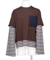 Charles Jeffrey LOVERBOY(チャールズ ジェフリー ラバーボーイ) 2026SS LONG SLEEVE 2-IN-1 TEE WITH KNIT PATCH- BROWN STRIPE BRW 062100601