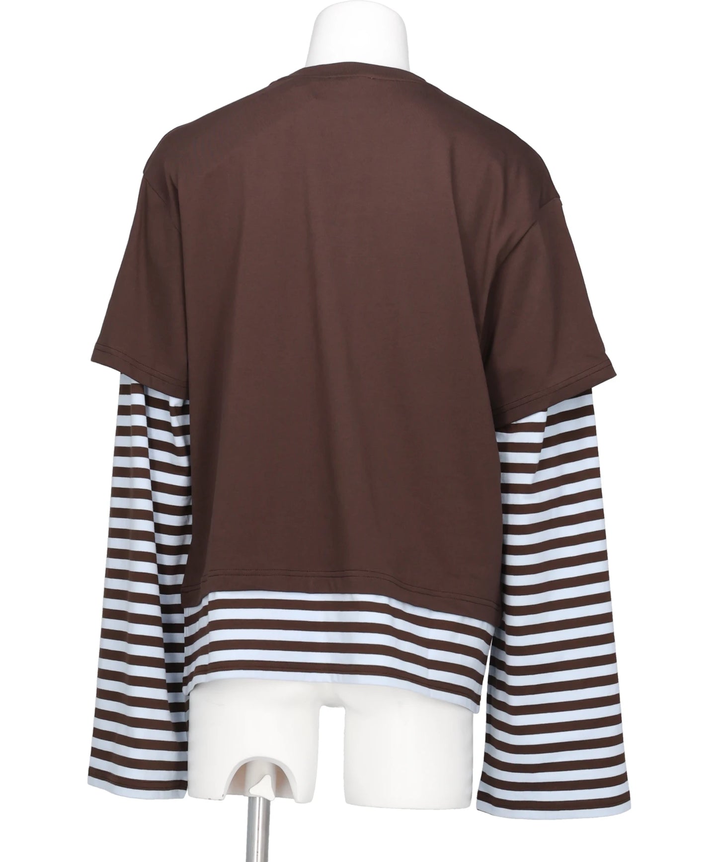 LONG SLEEVE 2-IN-1 TEE WITH KNIT PATCH- BROWN STRIPE BRW