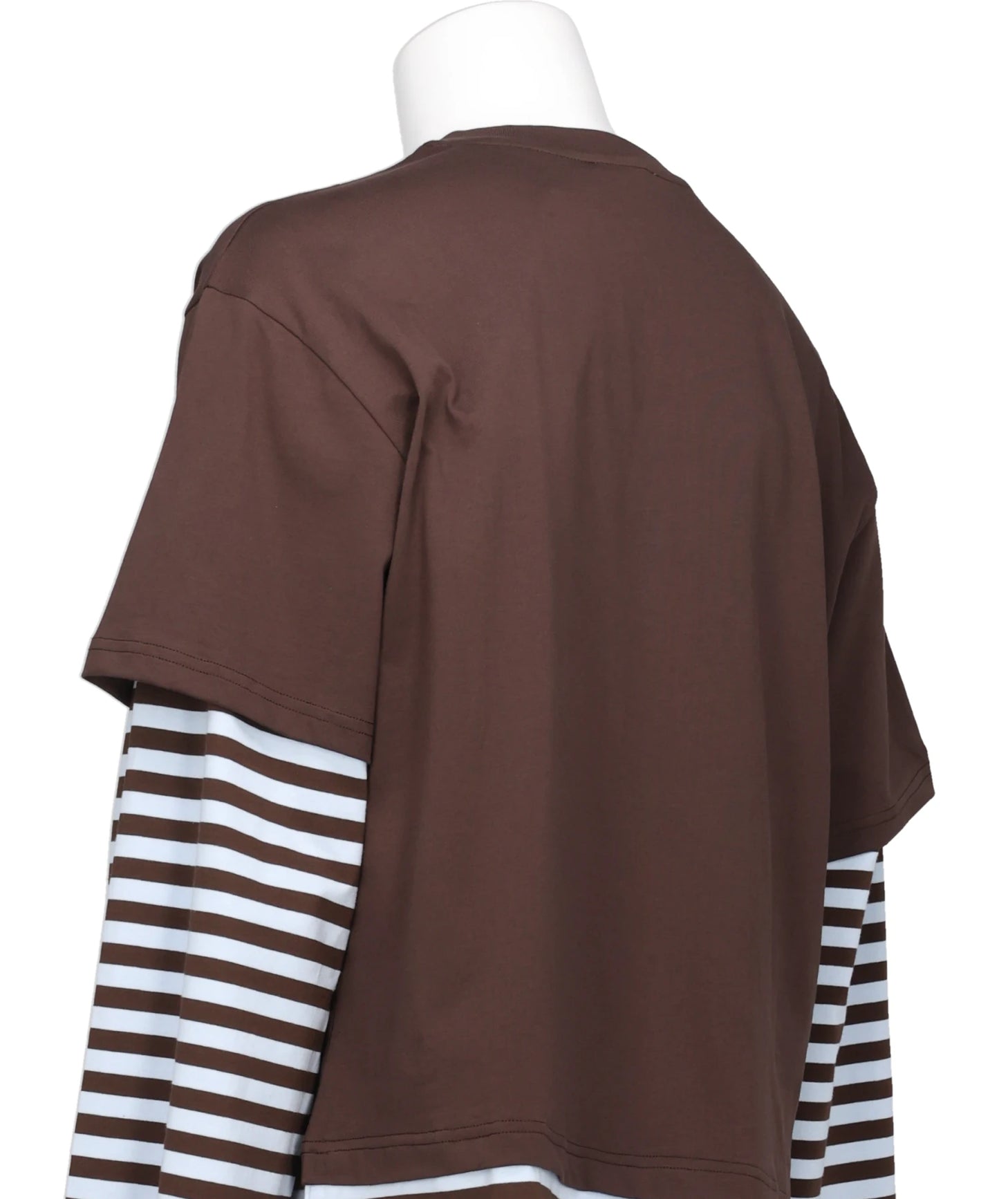 LONG SLEEVE 2-IN-1 TEE WITH KNIT PATCH- BROWN STRIPE BRW