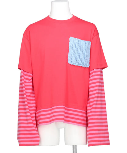 Charles Jeffrey LOVERBOY(チャールズ ジェフリー ラバーボーイ) 2026SS LONG SLEEVE 2-IN-1 TEE WITH KNIT PATCH- BROWN STRIPE BRW 062100601