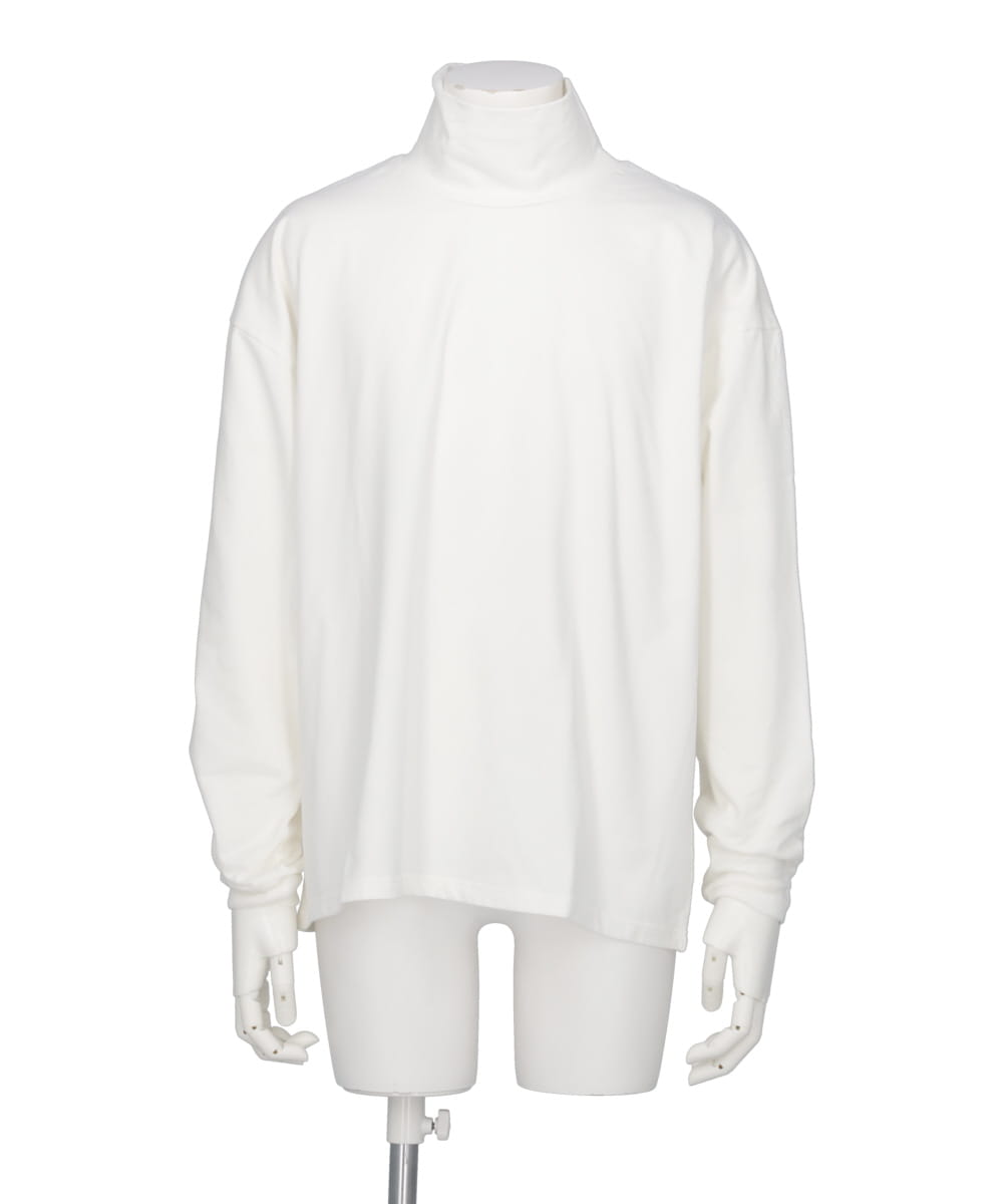 BRUSHED COTTON PILE MOCK NECK T