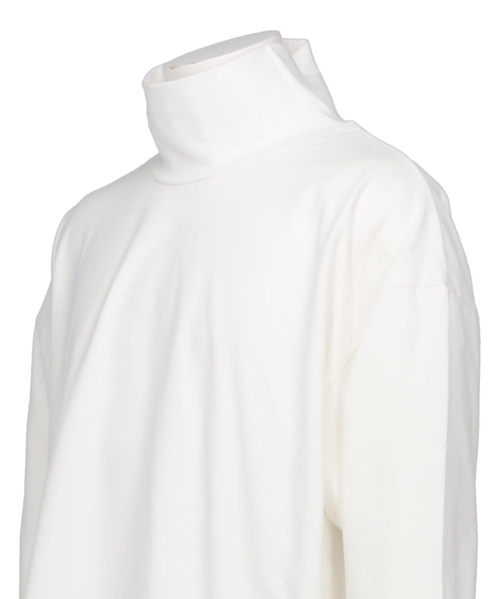 BRUSHED COTTON PILE MOCK NECK T