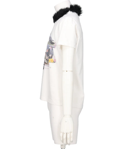 FURRY COLLAR ZIP-UP T-SHIRT