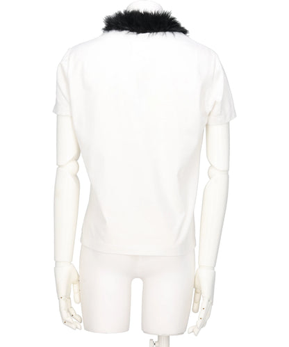 FURRY COLLAR ZIP-UP T-SHIRT