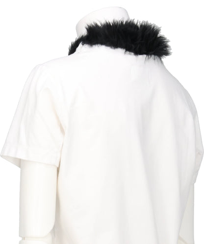 FURRY COLLAR ZIP-UP T-SHIRT
