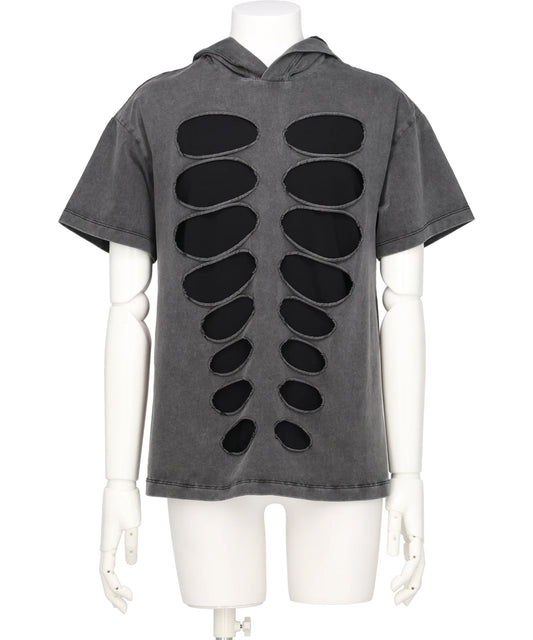 AVAVAV(アヴァヴァヴ)HOODED T-SHIRT CUT-OUT WASHED GREY