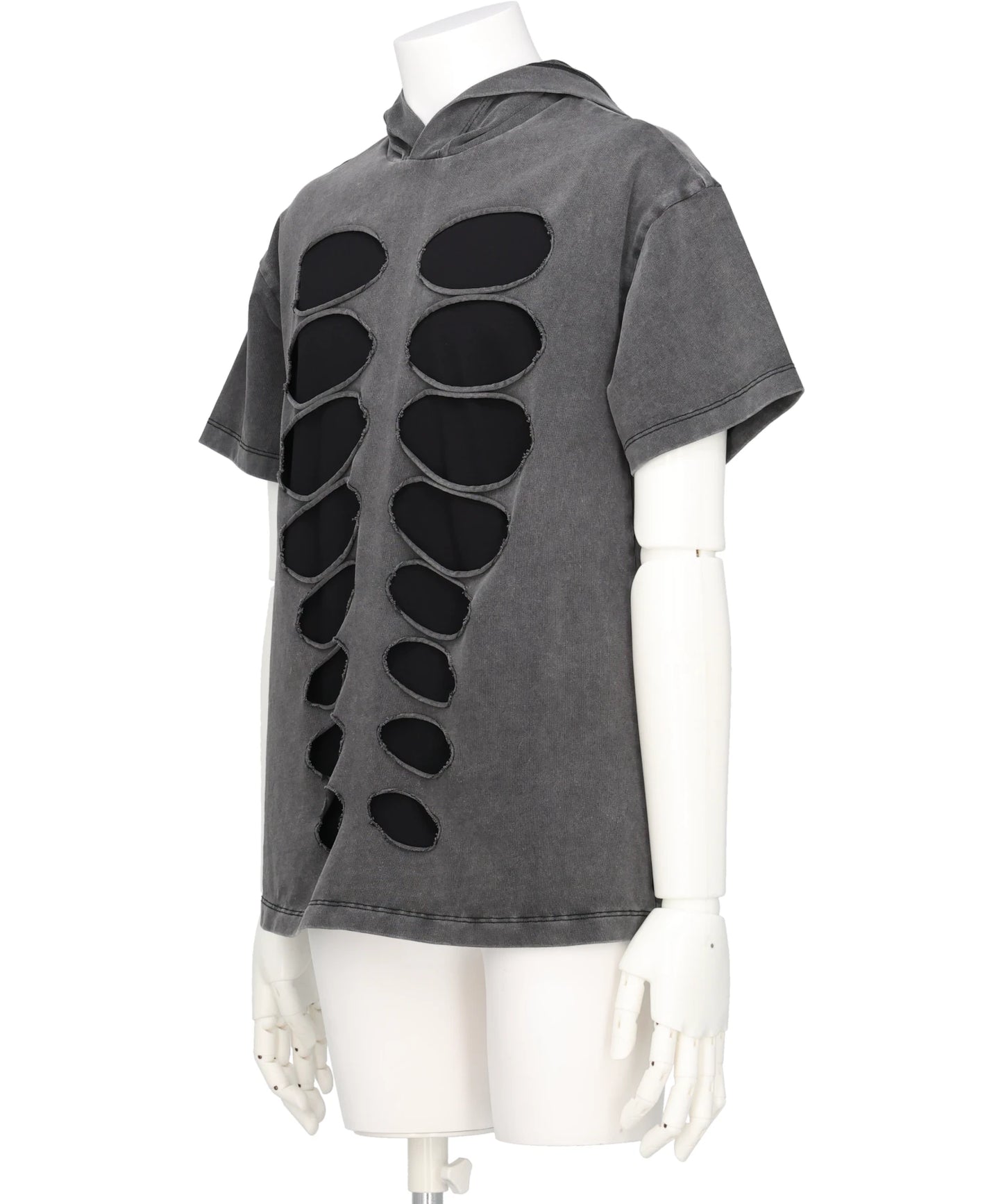 HOODED T-SHIRT CUT-OUT WASHED GREY