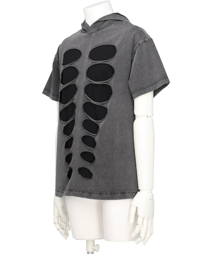 HOODED T-SHIRT CUT-OUT WASHED GREY