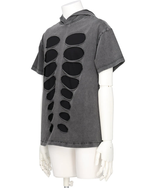 HOODED T-SHIRT CUT-OUT WASHED GREY
