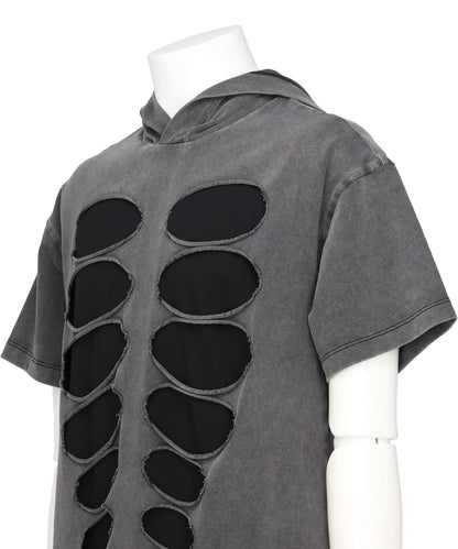 HOODED T-SHIRT CUT-OUT WASHED GREY