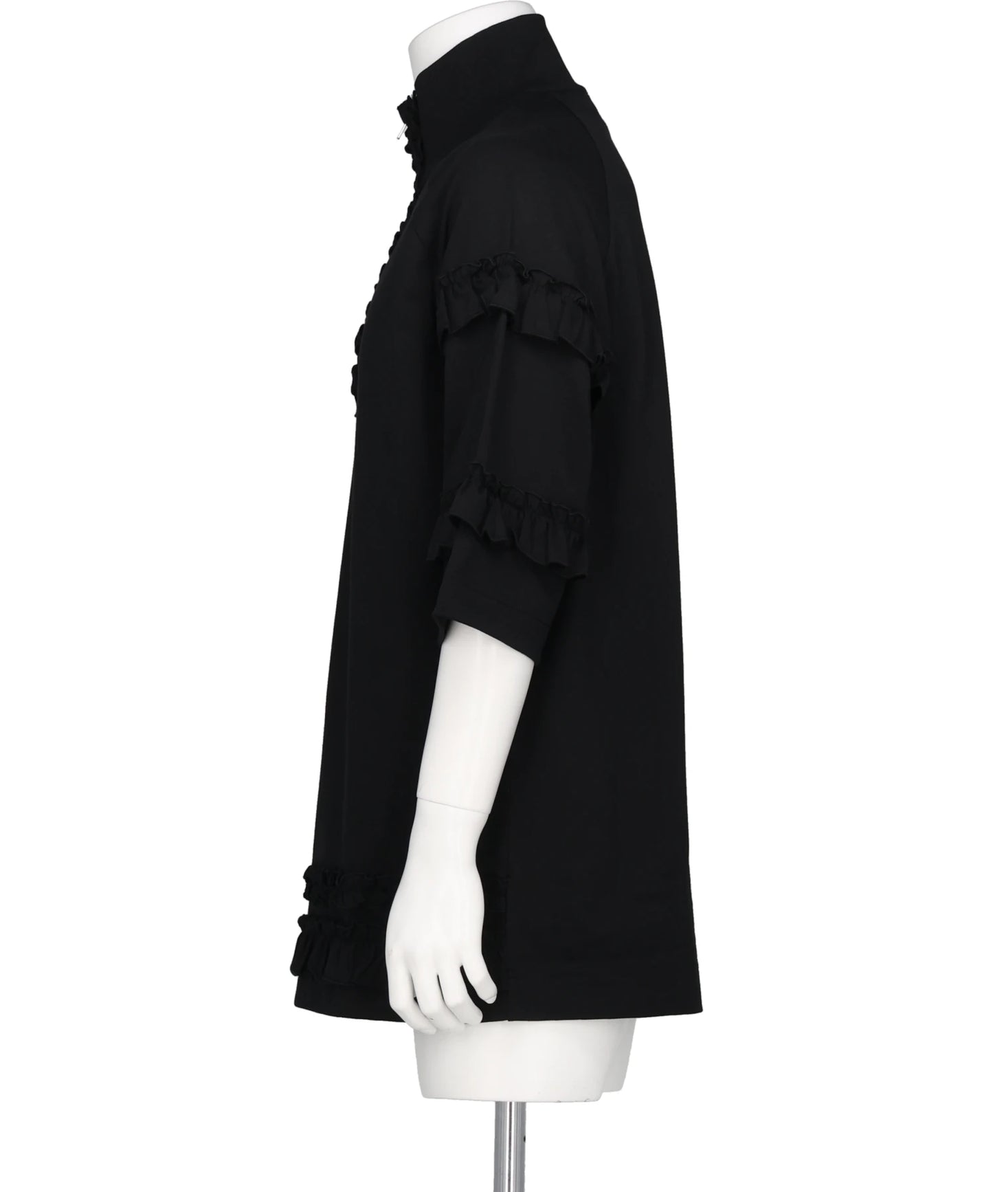 MOCK NECK RUFFLE FRILL ZIP T-SHIRT