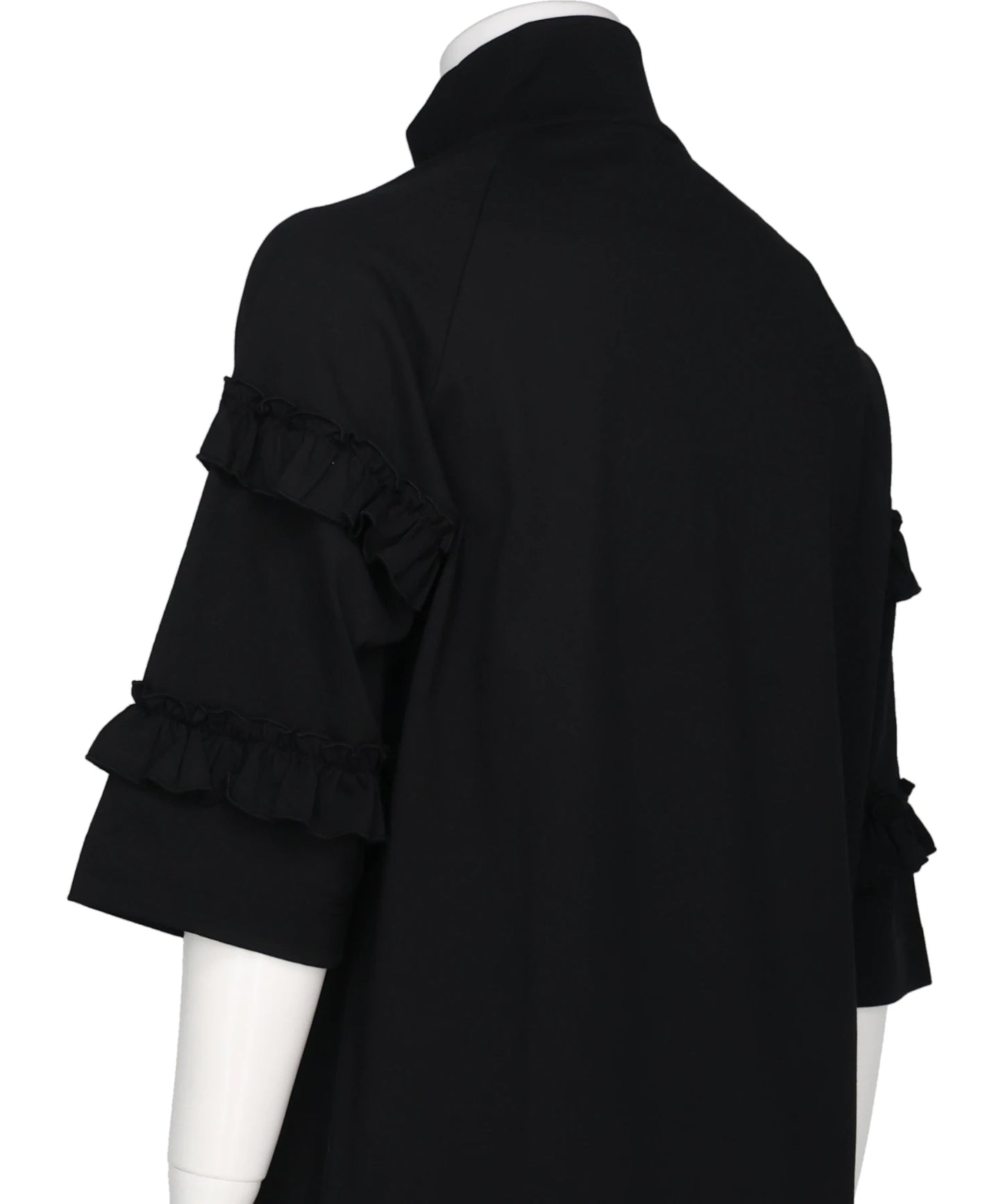 MOCK NECK RUFFLE FRILL ZIP T-SHIRT