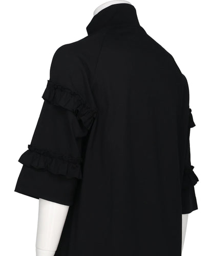 MOCK NECK RUFFLE FRILL ZIP T-SHIRT