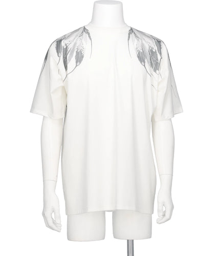 COTTON JERSEY FEATHER PRINT TEE