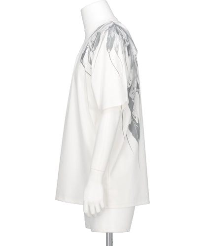 COTTON JERSEY FEATHER PRINT TEE