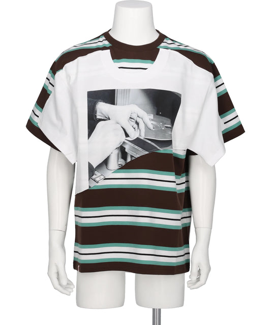 Charles Jeffrey LOVERBOY ABBEY ROAD DOUBLE TEE- BROWN STRIPE+WHITE BRW
