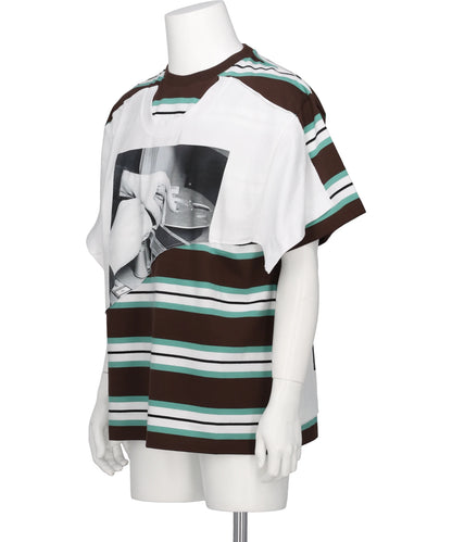 ABBEY ROAD DOUBLE TEE- BROWN STRIPE+WHITE BRW