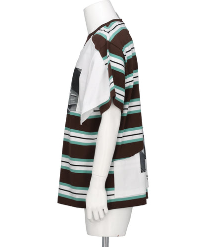 ABBEY ROAD DOUBLE TEE- BROWN STRIPE+WHITE BRW