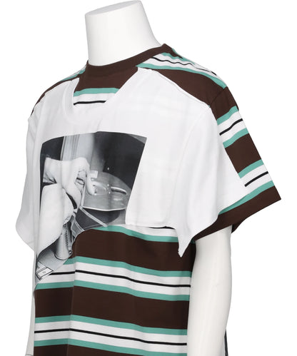 ABBEY ROAD DOUBLE TEE- BROWN STRIPE+WHITE BRW