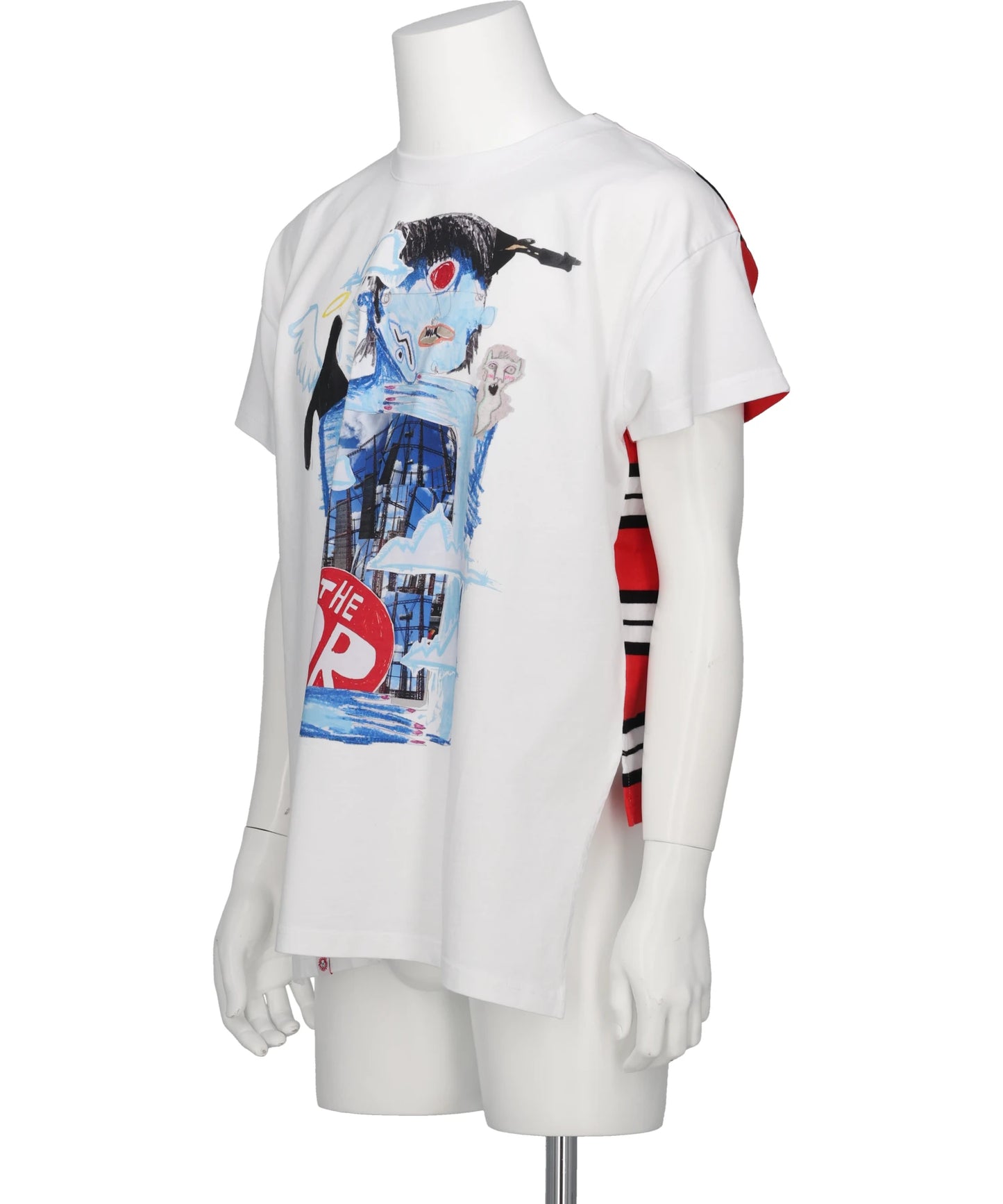 BUM REVEAL TEE- WHITE+RED STRIPE WHT