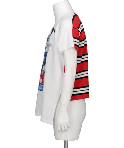 BUM REVEAL TEE- WHITE+RED STRIPE WHT
