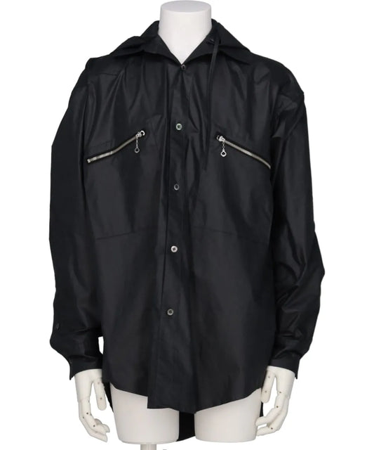 2PKT OVERSIZED WAXED HOODIE SHIRT