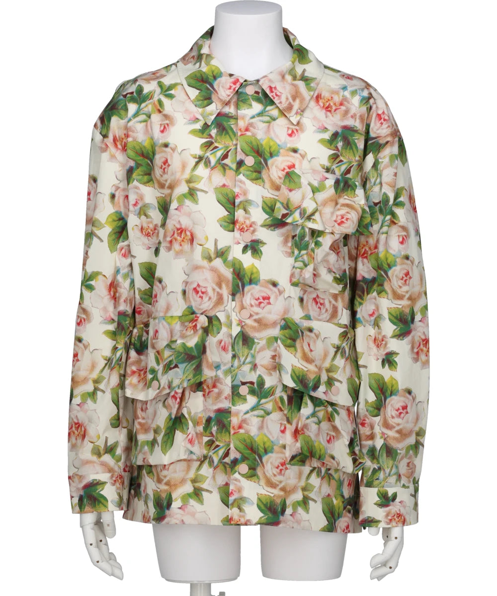 PRINTED MULTI POCKET SNAP SHIRT W/ DAISY EMB