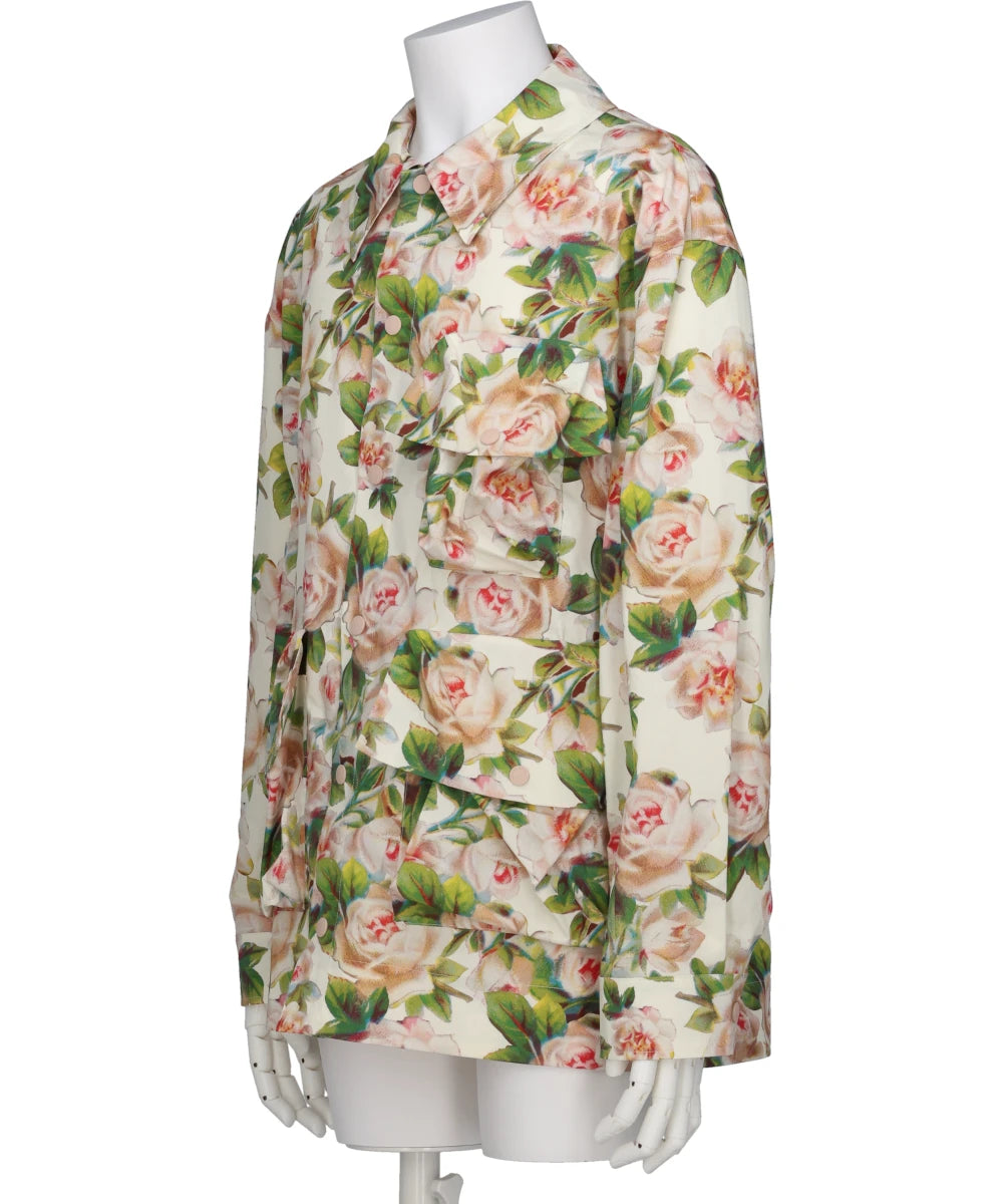 PRINTED MULTI POCKET SNAP SHIRT W/ DAISY EMB