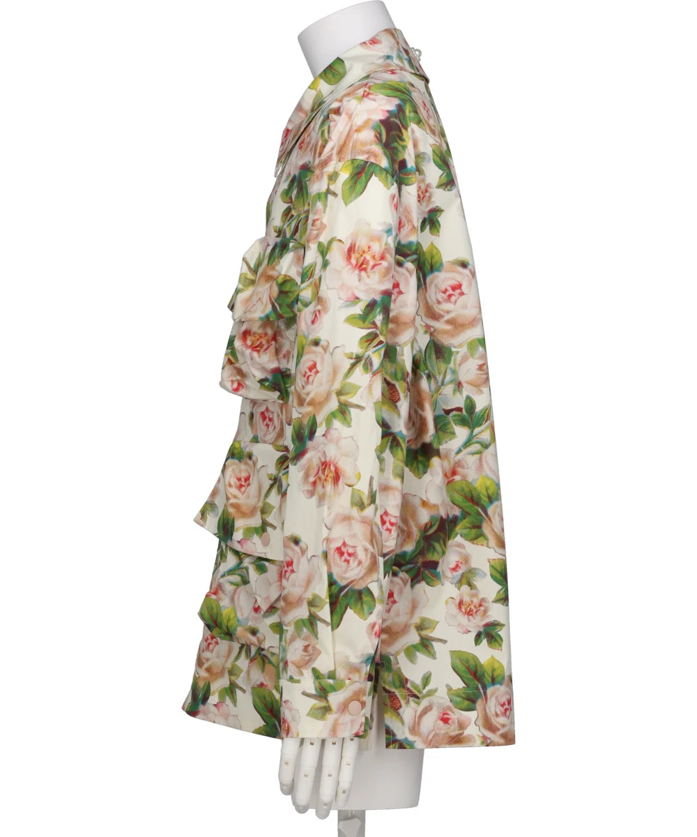 PRINTED MULTI POCKET SNAP SHIRT W/ DAISY EMB