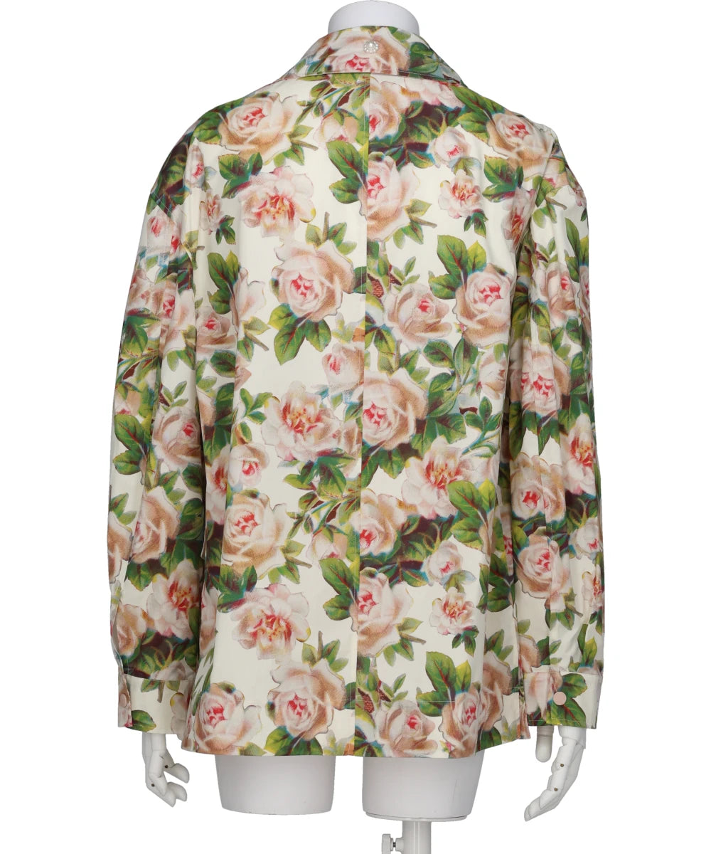 PRINTED MULTI POCKET SNAP SHIRT W/ DAISY EMB
