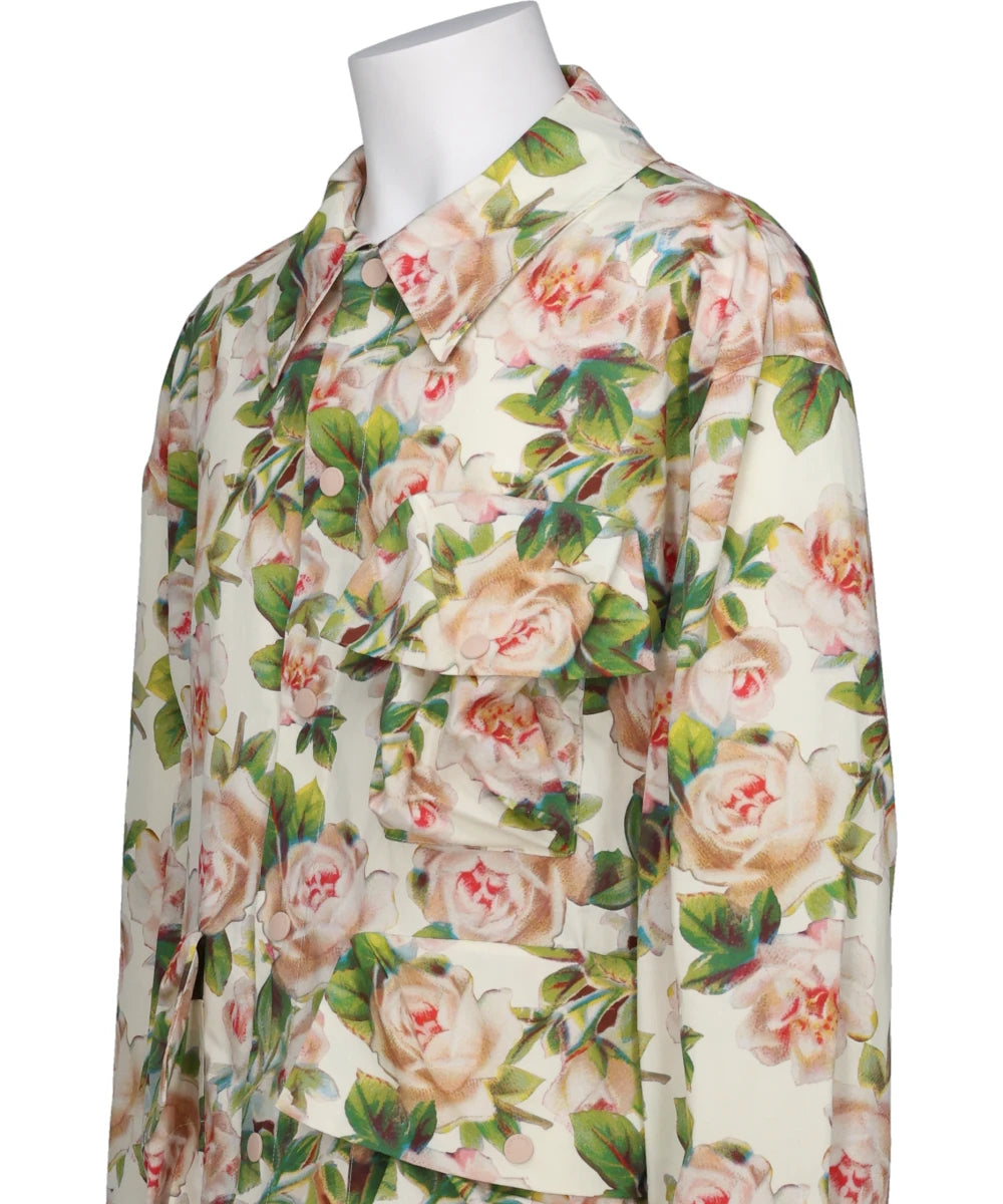 PRINTED MULTI POCKET SNAP SHIRT W/ DAISY EMB
