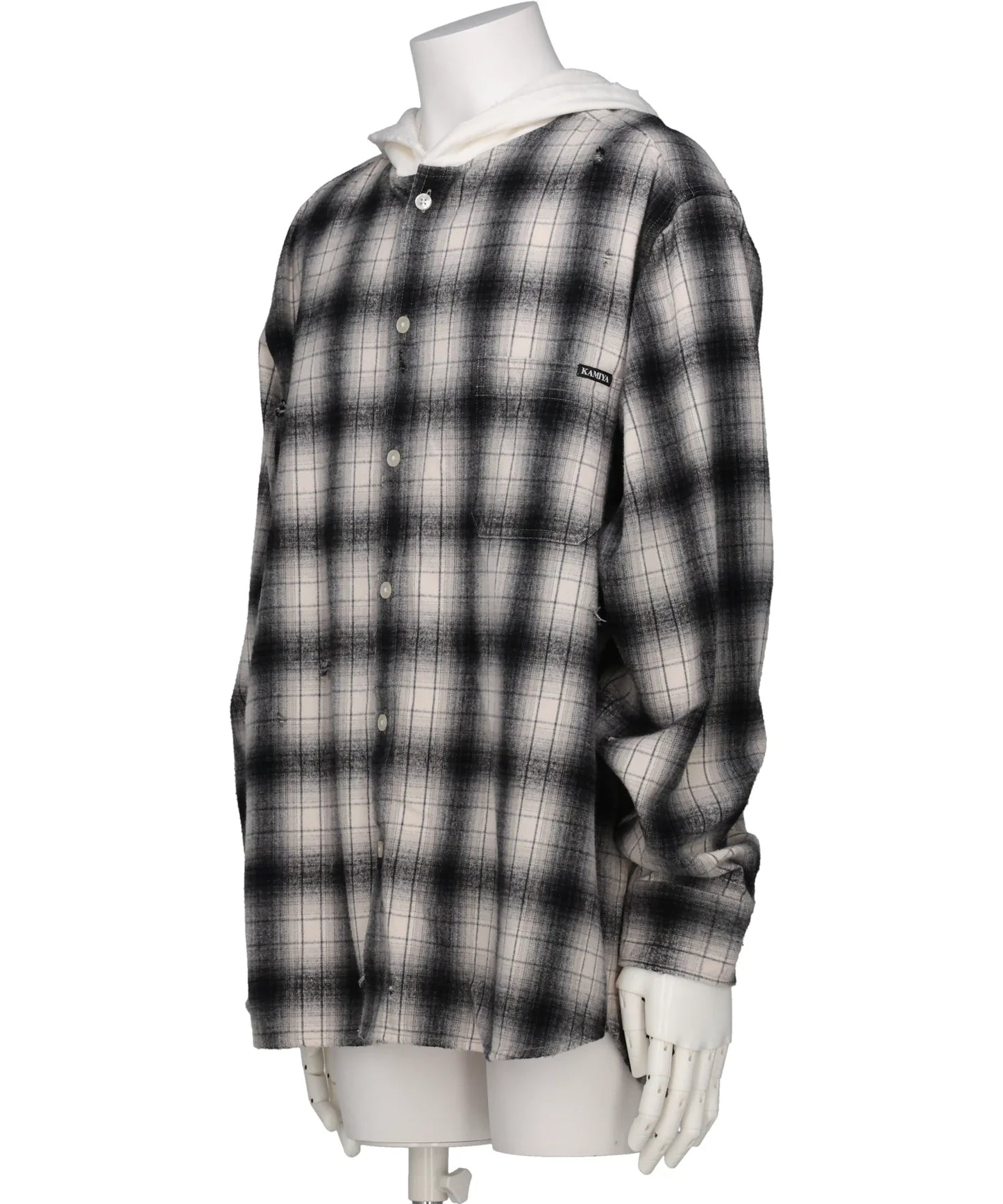 DISTRESSED HOODED CHECKED SHIRT