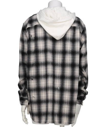 DISTRESSED HOODED CHECKED SHIRT