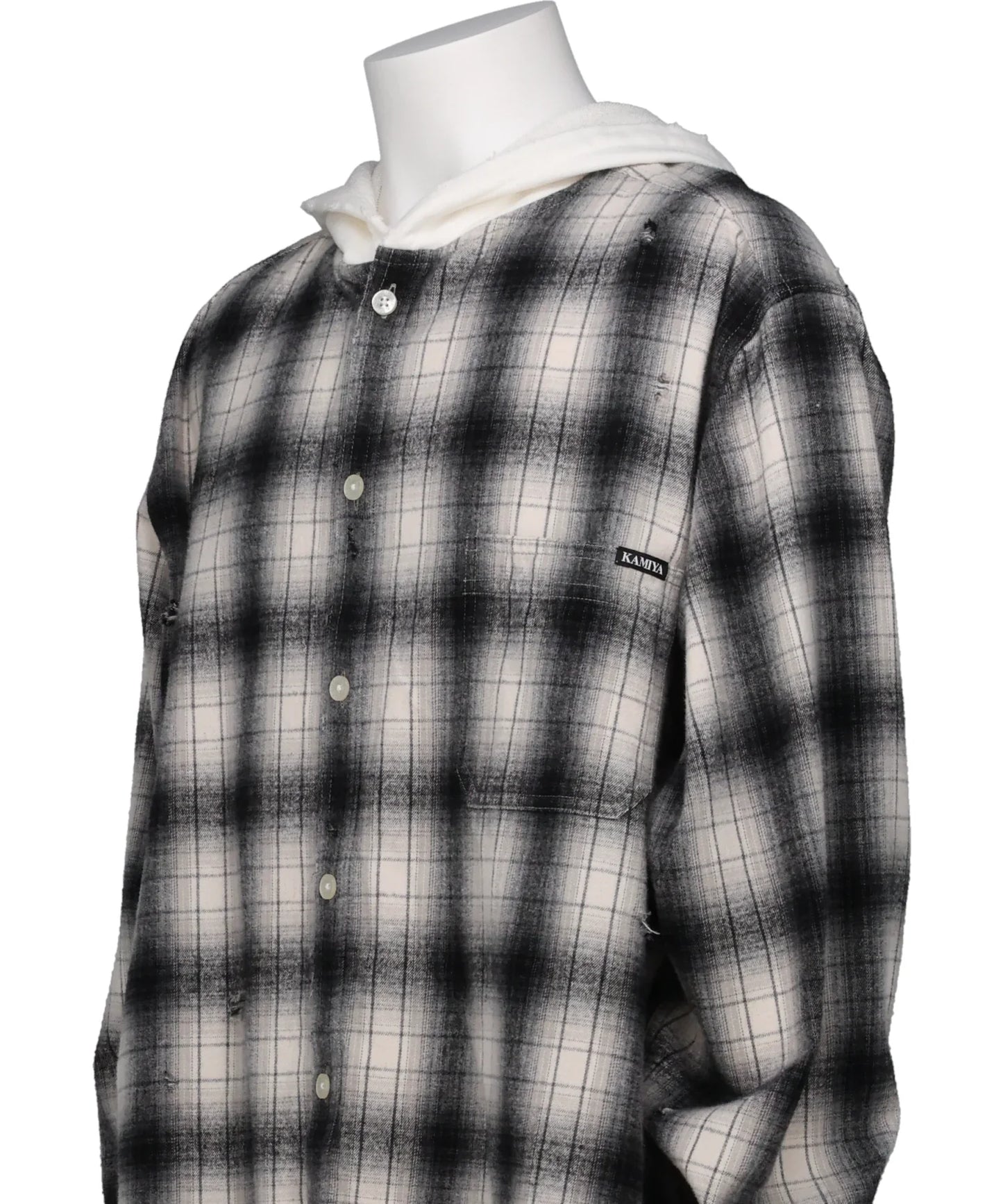 DISTRESSED HOODED CHECKED SHIRT