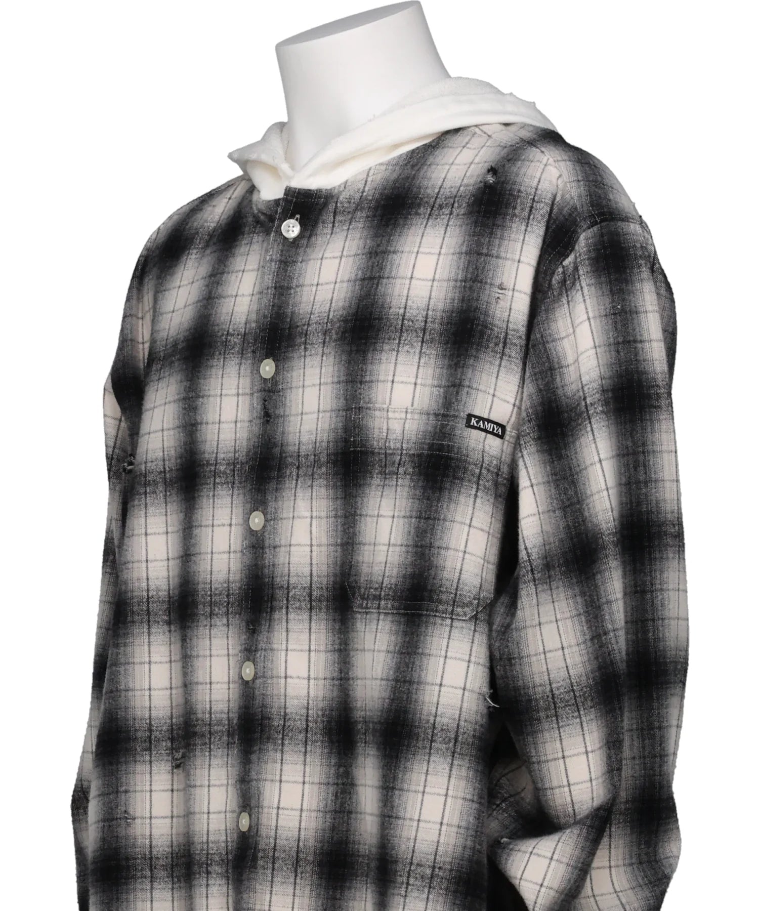 やんた KAMIYA(カミヤ)DISTRESSED HOODED CHECKED SHIRT – MIDWEST