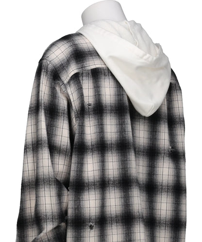 DISTRESSED HOODED CHECKED SHIRT