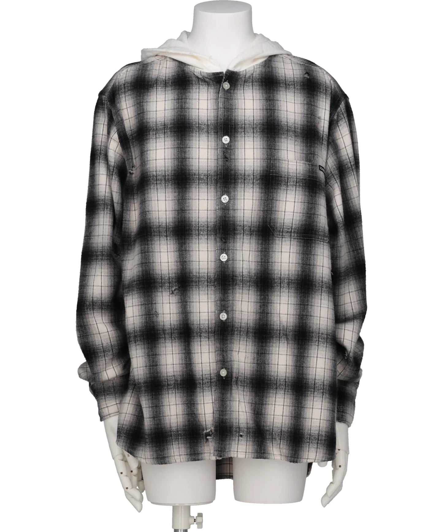 KAMIYA(カミヤ)DISTRESSED HOODED CHECKED SHIRT